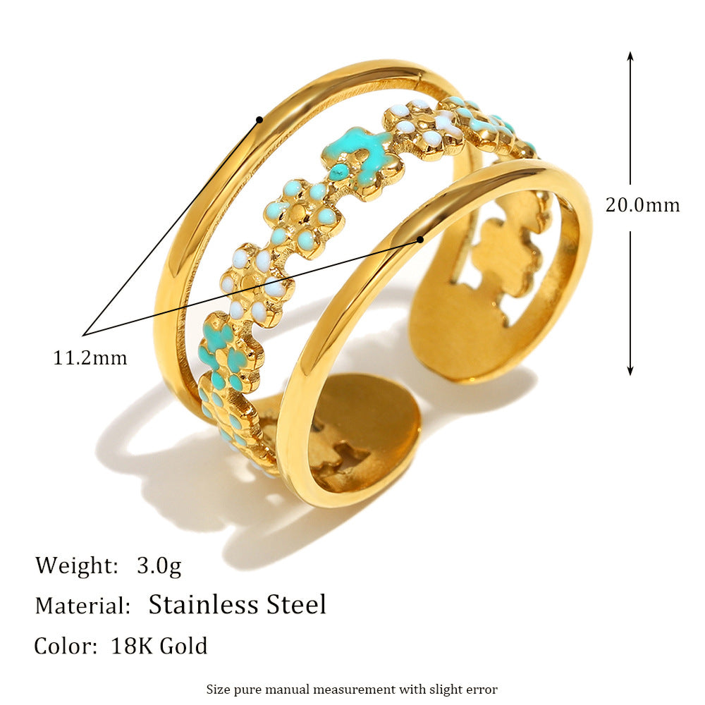 Wholesale Stainless steel 18K gold plated cross-line open ring